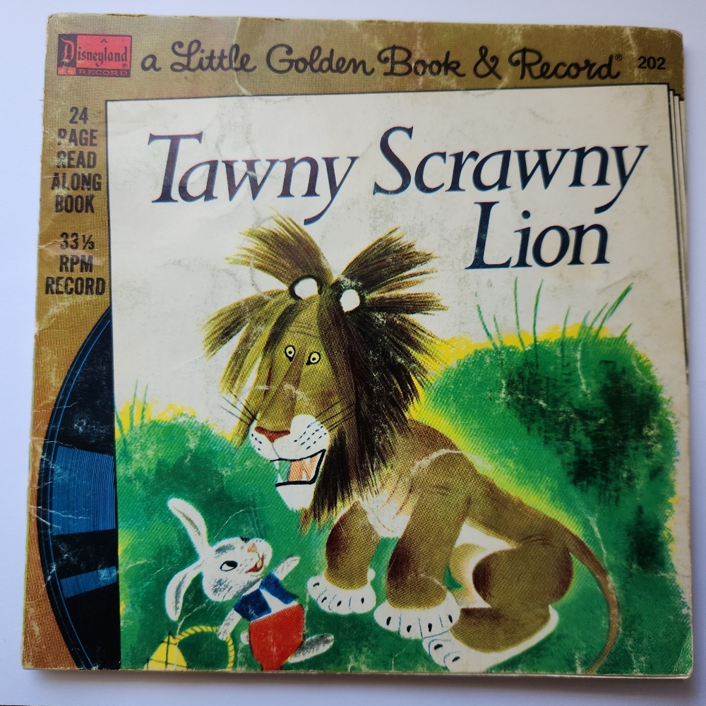 1976 Tawny Scrawny Lion Vintage Little Golden Book and Record #202 Disneyland